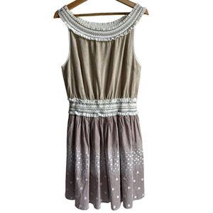 Esley Linen Blend Daisy Embroidered Cottage Core Prairie A-Line Dress Size Large